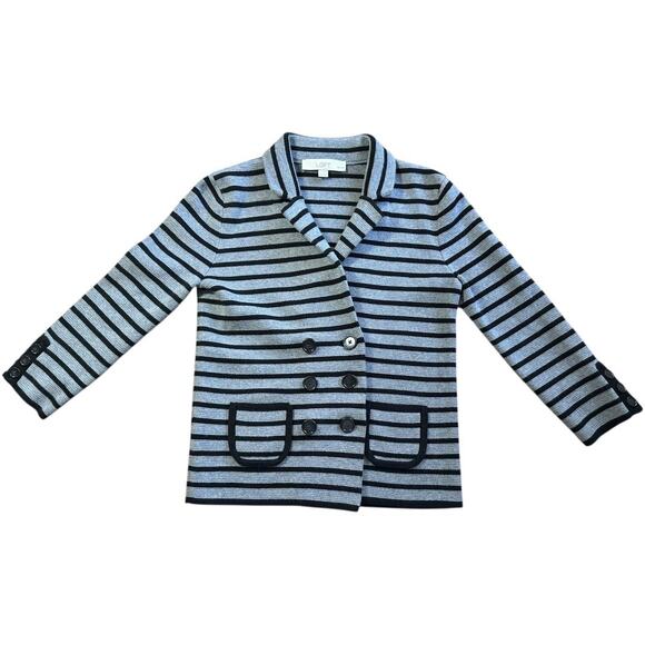 LOFT XS Petite striped double-breasted knit jacket gray black stripe blazer - Picture 4 of 8